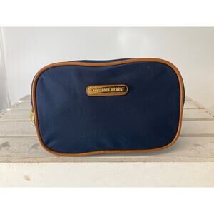 MICHAEL KORS, SMALL NAVY BLUE NYLON BROWN TRIM POUCH